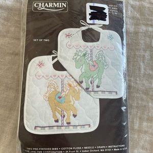 Charmin New Vintage Baby Cross Stitch Bibs Crewel Craft Set of 2